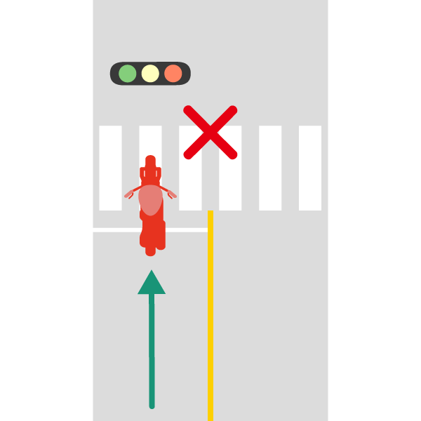 信号待ちをしている車の前に割り込んだ際に停止線を越える